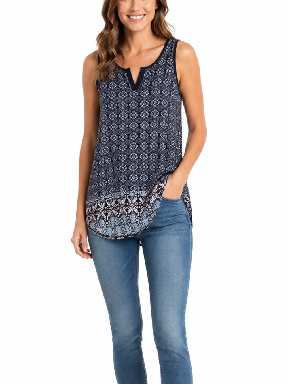 Nordstrom Size Large Blue Printed Tank Top